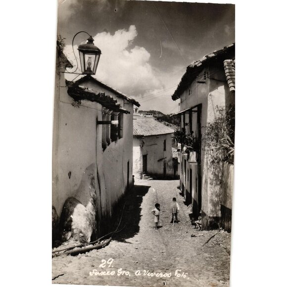 Vintage Mexican Street Scene Black & White Postcard Gevaert Photo Print - Picture 1 of 2